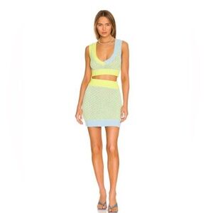 NWT For Love & Lemons Jacinda Green & Blue Knit Crop Tank & Skirt Se